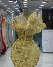 Special Gold Designed Dress with Elegant Pearls