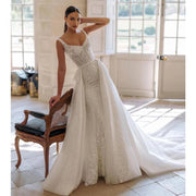 Sleeveless Mermaid Appliqué Wedding Dress with Detachable Train