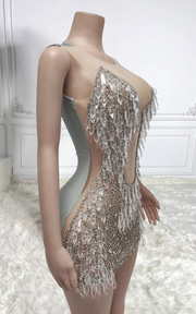 Sheer mesh crystal party dress – sexy sparkly water drop rhinestone bodycon dress for women night club and party wear
