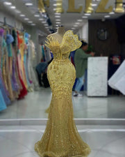 Special Gold Designed Dress with Elegant Pearls