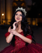 Luxury Burgundy Off-Shoulder Quinceanera Dress with Lace and Ruffles