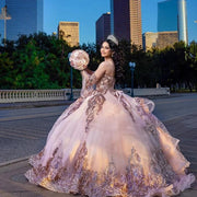 Elegant Quinceañera Dress: Detachable Sleeves & Sequin Applique