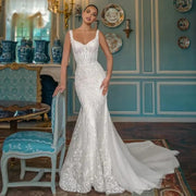 Sleeveless Mermaid Appliqué Wedding Dress with Detachable Train