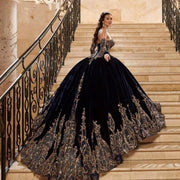 Navy Blue Quinceañera Dress: Detachable Sleeves & Lace Applique