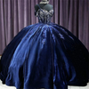 Navy Blue Velvet Crystals Quinceanera Dresses Ball Gown