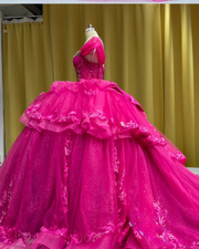 Pink Embroidered Quinceañera Gown
