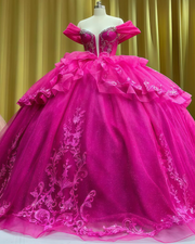 Pink Embroidered Quinceañera Gown