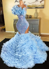 Sequin Mermaid Blue Ruffled Prom Dress