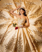 Gold Sequin Charro Quinceanera Dress