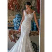 Sleeveless Mermaid Appliqué Wedding Dress with Detachable Train