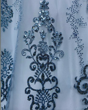 Blue and Gold Beaded Lace Quinceañera Dress