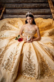 Gold Sequin Charro Quinceanera Dress