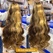 Blonde highlight lace frontal wig – 13x4 HD transparent curly body wave, 100% human hair pre-plucked with baby hair for women