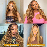 Blonde highlight lace frontal wig – 13x4 HD transparent curly body wave, 100% human hair pre-plucked with baby hair for women