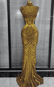 Eve Luxury Mirror Rhinestone Hollow Out Long Dress