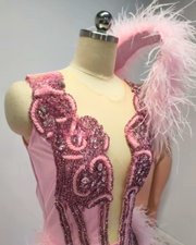Beaded pink rhinestone satin mermaid prom dress, elegant long evening gown for women’s prom and special occasions.