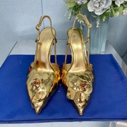 Fretwork High Heels Luxury Gold Flower Carving Slingback Sandals Stiletto