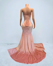 Pink 3D flower applique prom dress with high split – elegant long gown for women.