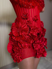 Red Blossom Beaded Charming Floral Birthday Dress