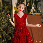 Wine Red Sequin Flower Girl Mermaid Dress: Long Puffy Formal