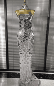 Elise Strapless Sequin Sheer Mesh Bodycon Mermaid Long Dress