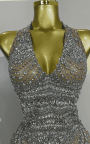 Candice Sparkly Rhinestone Backless Sheer Mesh Bodycon Mini Dress