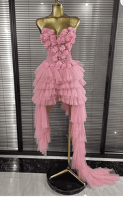 Deborah Strapless Sheer Mesh Floral Ruffle Draped Mermaid Dress