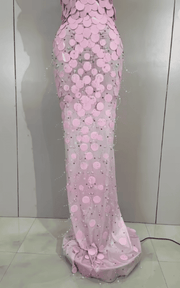 Karina Sparkly Pink Sequin Rhinestone Strapless Maxi Long Dress