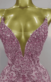 Sophia Sparkly Pink Rhinestone Tassel Sheer Mesh Bodysuit