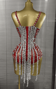 Dinah Sparkly Crystal Sleeveless V Neck Bodycon Bodysuit