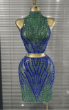 Jill Shining Rhinestone Sleeveless Sheer Mesh Two Piece Bodycon Mini Dress