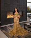 Shiny Gold Sequin Beading Prom Dress