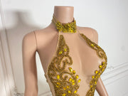 Beaded Gold Diamond Crystal Sparkly Cocktail Party Dress