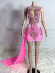 Diamond feather crystal rhinestone birthday dress for birthday celebration and party styling