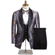 Luxury men’s woven pattern 3-piece formal suit with blazer, vest, and trousers for weddings or events