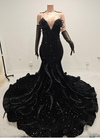 Ashanti Sexy Beaded Black Prom Dress with Gloves-Ready to Ship