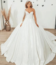 Elegant One Shoulder Satin Wedding Dress