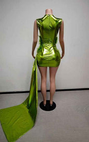 Crystal Embellished Illusion Suit With Feather Accents And Floor Length Sash