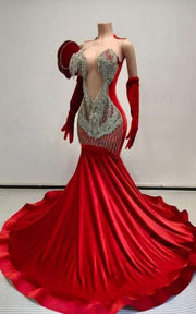 Avant garde petal sleeve prom dress with silver beadwork 