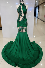 Mermaid Gown with Baroque Appliqués and Draped Halter Neckline - Ready to Ship