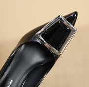 Ladies commuter all-match pointy square buckle high heels design sense niche French single shoes