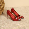 Ladies commuter all-match pointy square buckle high heels