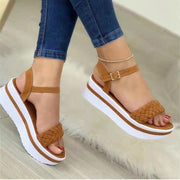 Womens Sandals Summer New Solid Color All-match Buckle Braided Platform Ladies Roman Shoes Outdoor Casual Female Sandals