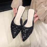 Women's new trend fashion pointy sequin heels French ins stiletto half slippers