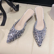 Women's new trend fashion pointy sequin heels French ins stiletto half slippers