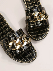 Fashion Sexy Chain Lock Solid Color Plus Size 2022 Summer New Style Roman Style Flat Outdoor Female Slippers Women Sandals