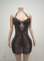 Gingee sparkly rhinestones mesh see through short birthday dress for women party night out