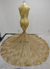 Genevieve Gold Crystal Mesh See-Through Long Evening Gown-Ready to Ship