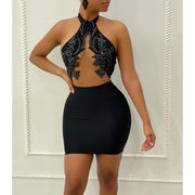 Halter See-Through Beaded Crystal Birthday Party Dress