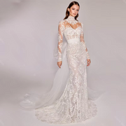 Sexy Mermaid Appliques Illusion Wedding Dress